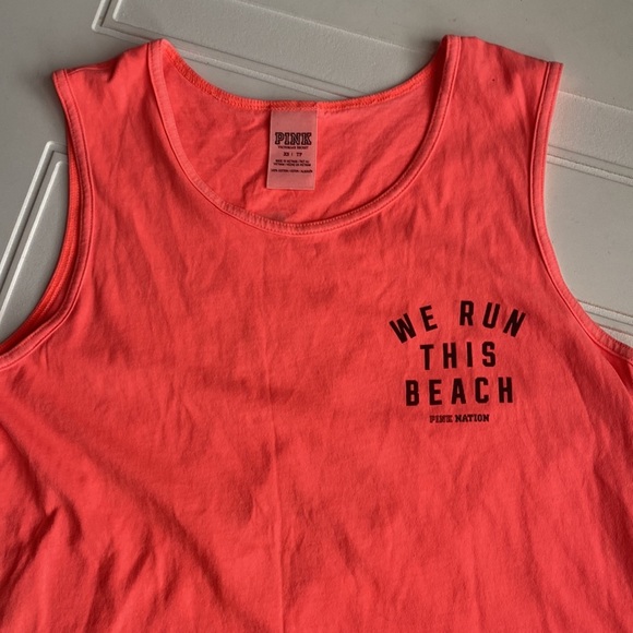 Victoria Secret Pink “We Run this Beach” Tank Top Florescent Orange XS - Picture 2 of 4